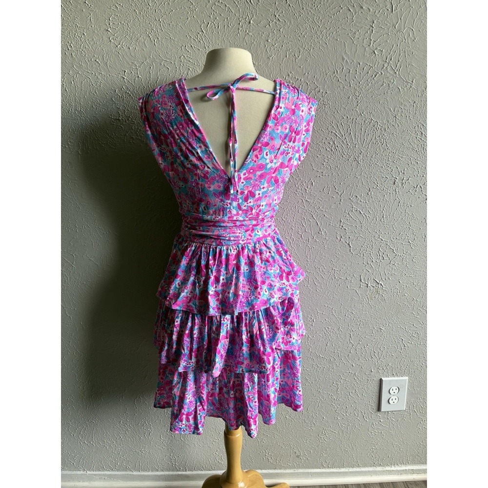 Lilly Pulitzer Floral Tiered Dress Pink Blue Open Back Women's  Sz M - Picture 9 of 16
